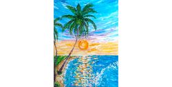 Palm tree painting sunset original art impasto oil painting Florida ocean beach modern artwork Hawaii canvas seascape