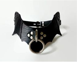 Personalized bondage bdsm collar for women. Gift for submissive bat leather slave collar choker.