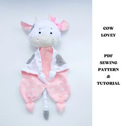 PDF sewing pattern Cow lovey, security blanket, Baby comforter, Digital Download
