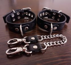 Personalized bdsm wrist cuffs with swivel trigger snaps. BDSM Cuffs with 2-Way сonnector for bondage restraints.