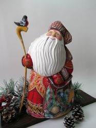 Wooden painted Russian Santa Claus, hand carved figurine, 11.8 inches tall, 30 cm, Christmas gift, Christmas decor