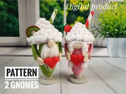 Crochet gnome cocktail PATTERN, Valentine crochet gnome, Crochet Mother’s Day gift, gift for Birthday decoration