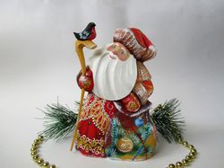 Hand carved Russian Santa, hand painted wooden Santa 6.7 inch tall, artwork, Collectible figure