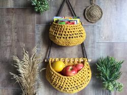 Hanging fruit basket Home storage Kitchen Wall decor Boho interior New Home gift Storage basket RV decor Eco Friendly