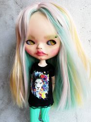 Blythe custom doll sculpt asian Miko white skintone blue pink yellow hair piercing tbl ooak sculpting face blythe doll