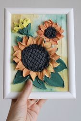 Sunflowers painting, textured wall art, sculpture painting, housewarming gift