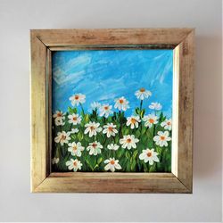 Daisies Painting Landscape Miniature Painting Wall Art Small Wall Decor Daisies impasto painting Field Daisies painting