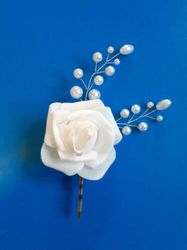 Elegant Flower Bobby Pin Set for Weddings, White Roses Hair Accessories for Brides, Handcrafted stylish 3 pcs Hair Pins