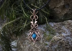 copper pendant with a glass drop
