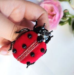 Ladybug jewelry brooch beaded, insect jewelry, bug brooch