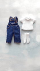 Petite Blythe, Denim Overall for petite doll, White T-shirt, white socks.
