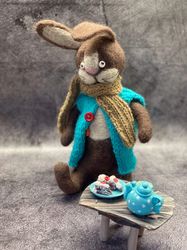 A hare made of wool. Wool Doll