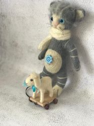 Kitten made of wool, interior toy