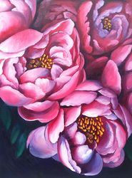 Peony Oil Painting, Flowers painting, Floral artwork, Garden painting, Pink flowers, 12 by 16 in