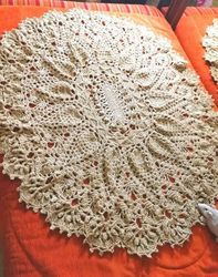 Oval jute crochet lace rug. Interior lace carpet. Cottagecore  wall  decorative rug. Handmade rug.