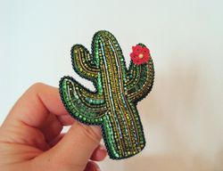 Brooch Cactus, embroidered brooch, handmade brooch, bead jewelry, green brooch, personalizes gift, handmade accessories