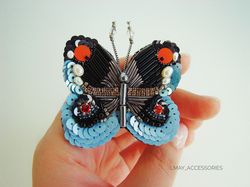 brooch butterfly, embroidery brooch, handmade gift, broach, beaded jewelry, handmade accessories, gift for girlfriend
