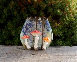 Mushrooms Small Handmade Ceramic Vase, Fly agarics ,Amanita figurine ,Ceramic napkin holder, Brush, pencils Holder