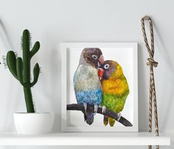 Parrots - whispering birds original hand-painted watercolor painting unique