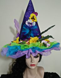 Pansy Fairy Witch Hat ~ OOAK ~ 21"