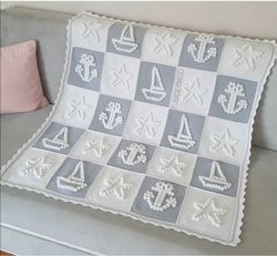 Baby blanket  with starfish and ship