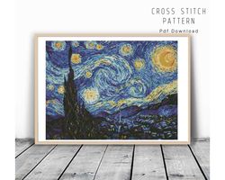 Van Gogh Starry Night cross stitch PDF pattern, Famous artist embroidery designs, Instant download, DIY and crafts