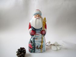 Wooden painted Russian Santa Claus, russian Ded Moroz, Grandfather Frost, 8 inches tall