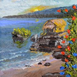 Fisherman's Hut Landscape Hand Made Original Oil Painting Impasto Small Artwork 6 by 6 by NadyaLerm
