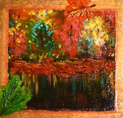 Original Acrylic Painting Gold Forest Landscape Acrylic Original Painting Small Artwork 6 by 6 by NadyaLerm