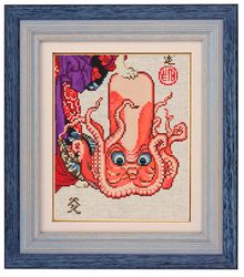 Octopus, Cross stitch pattern 98x120, Utagawa Kuniyoshi engraving detale
