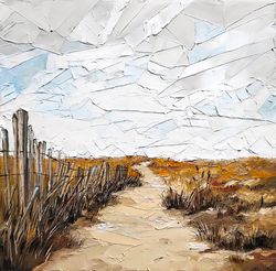 Sand Dunes Painting Road to Beach Original Art Road Impasto Oil Painting 12 by 12 Skyscape Wall Art by AlyonArt