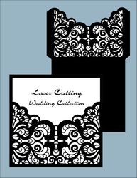 Lace wedding invitation or greeting card with ornament Vector envelope template for laser cutting Paper cut eps svg cdr