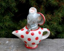 Dormouse Porcelain figurine Sleeping mouse in teapot Alice's dormouse Small handmade figurine Cute animals home decor