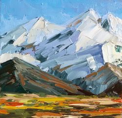 Denali Painting Mountain Original Art Landscape Artwork National Park Impasto 6x6" by Svetlana