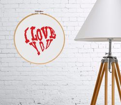 I love you cross stitch pattern PDF, Love embroidery design, Beginner embroidery, simple cross stitch chart
