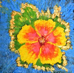 Original Floral Art Goldish Liliac Hand Made Oil Painting Impasto Artwork original 6 by 6 by NadyaLerm