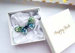 Blue butterfly jewelry brooch beaded