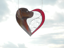 Dog Dark Brown Chocolate in Heart. Art stained glass window hanging Suncatcher. Gift for animal lover, pet loss memorial