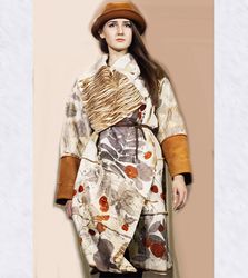 Women's wool coat with oversized eco print