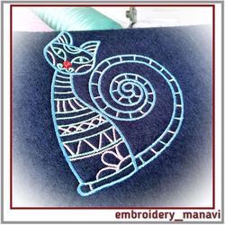 Embroidery design Outline of a cat with body filling pattern Cat 5