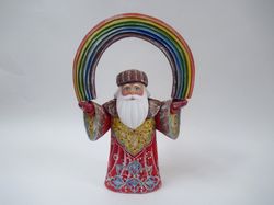 Rainbow Wooden Russian Santa, Collectible Russian Santa Claus, Wooden Santa, Wooden carved figure