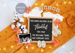 Personalised thanksgiving twins digital pregnancy announcement for social media