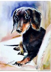 Dog Painting Original Art Watercolor Painting Pet Portrait Animal Wall Art Dachshund Dog  Lover Gift Modern Artwork 9x12