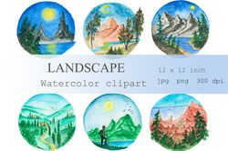 Watercolor clipart mountains ,travel Wall Art ,landscape Clipart Adventure, Camping Items,Watercolor clipart 24 PNG JPG.