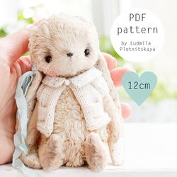 Artist teddy bunny sewing pattern, ooak miniature teddy bear pattern, cute joint rabbit, plush easter bunny, 5 inch