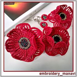 FSL in the hoop Embroidery designs Flowers Earrings, brooch, ring