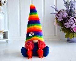 Rainbow gnome girl for decorating multi-tiered funny trays. Decor gift for gays.