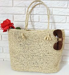 Large Straw tote Crochet Raffia bag Straw beach Bag Summer Tote Bag Woven bag