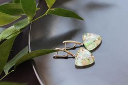 : Real Meadow Flowers Design Earrings - Triangle Shape Boho Earrings For Her - Modern Rhodium Plated 24k Earrings - Eco