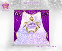 Purple glitter backdrop, Royal party banner, Gold and purple background